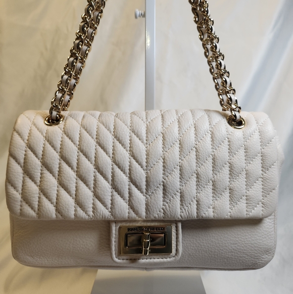 Karl Lagerfeld Handbags - Karl Lagerfeld Paris Agyness Quilted Leather Shoulder Bag In Cream